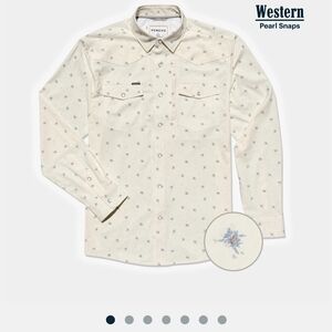 Poncho Western Pearl Snap Shirt - Cream and Blue